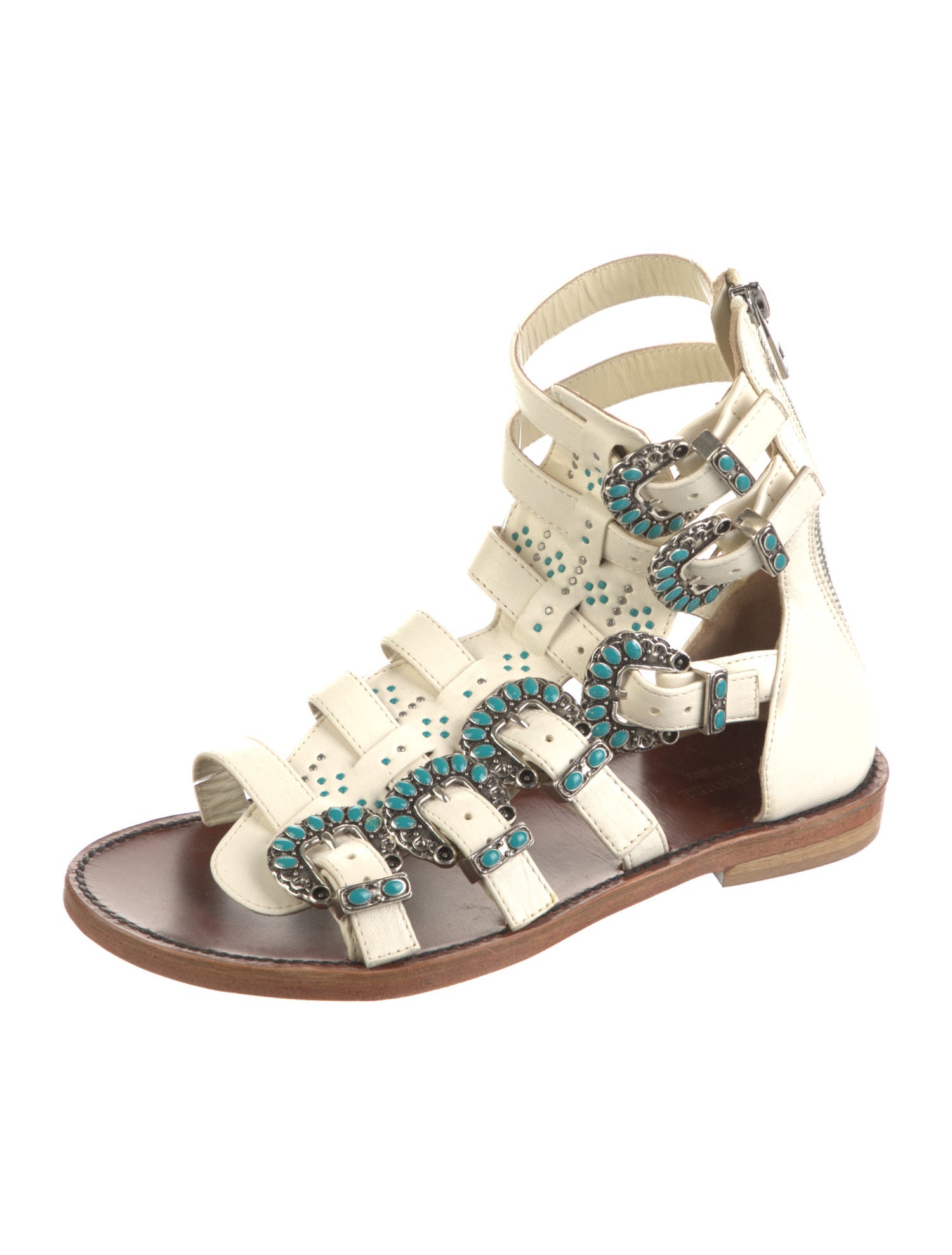 Zadig & Voltaire Leather Floral Print Gladiator Sandals